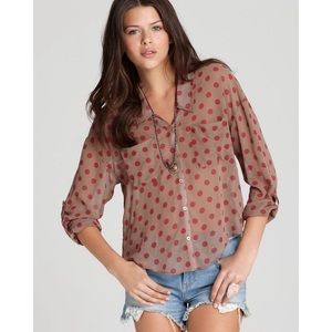 Free People Easy Rider Semi Sheer Polka Dot Blouse